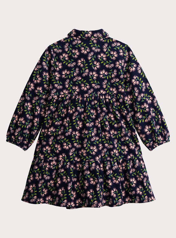 Floral print rivet navy dress for girls  VAKLIROB3 / 24W90143ROB070
