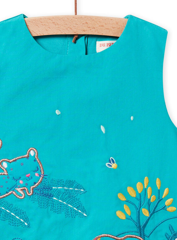 Baby girl turquoise embroidered poplin ball dress NIGAROB2 / 22SG09O3ROB202