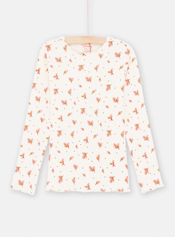 Girl's ecru floral T-shirt SAJOUTEE1 / 23W901G1TML001