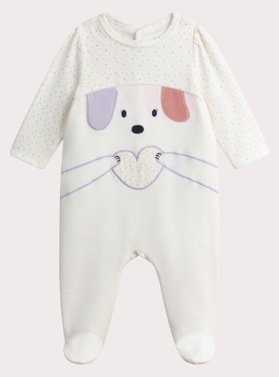 Baby girls' ecru velour rompers WEFIGREAN / 25SH1393GRE001