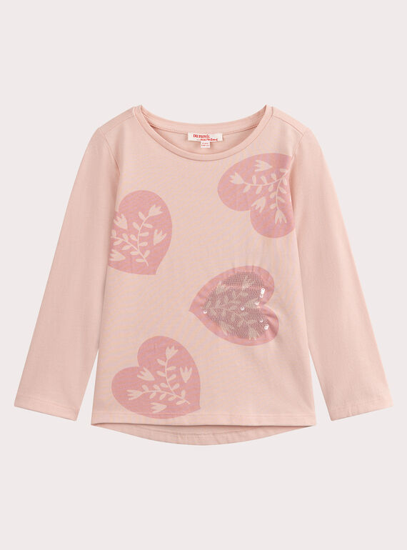 Pink motted heart printed T-shirt for girls  VAJOYTEE2 / 24W901G1TMLD314