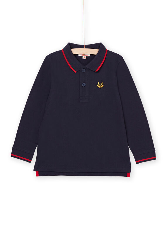 Navy blue polo shirt with embroidered wolf's head motif POJOPOL1 / 22W902D4POL705