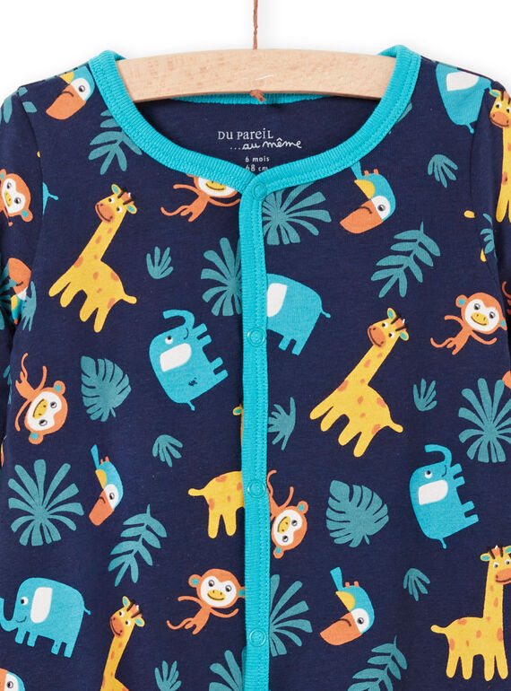 Reversible baby boy night blue animal print romper MEGAGREANI / 21WH1486GREC205