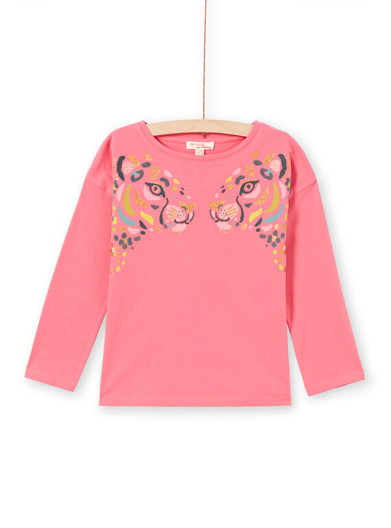 Girl's pink leopard print long sleeve T-shirt MAKATEE2 / 21W901I1TMLD305