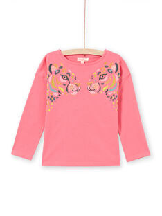 Girl's pink leopard print long sleeve T-shirt MAKATEE2 / 21W901I1TMLD305