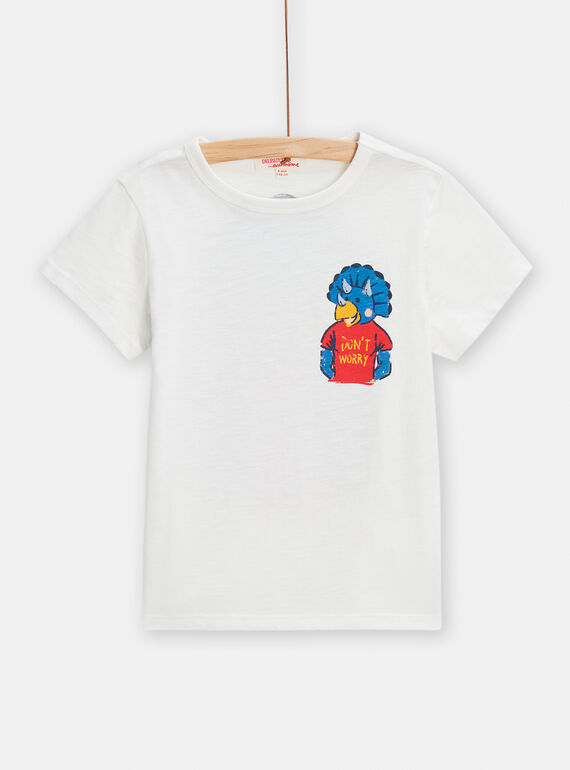 Boy's white and blue dinosaur T-shirt TOJOTI1 / 24S902B6TMC001