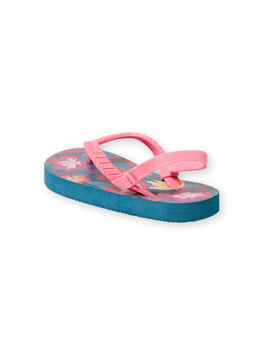 Duck blue flip flops with flower print girl LFTONGHAWAI / 21KK3561D01070