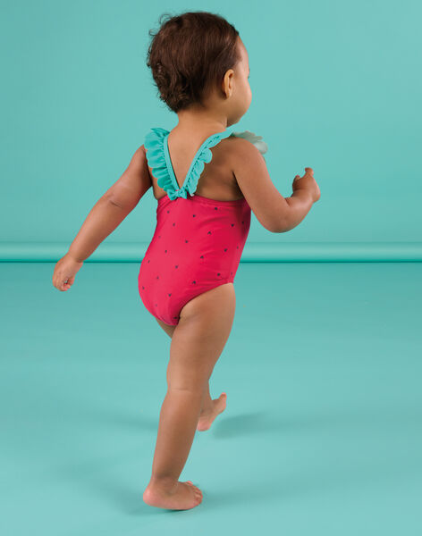 Strawberry red one-piece swimming costume with heart print RYIMER1 / 23SI09RAMAIF515