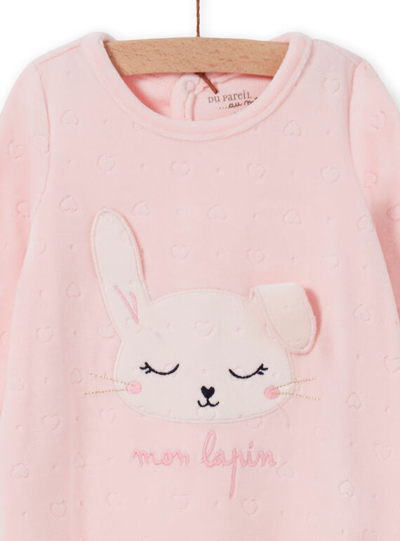 Pink velvet romper with rabbit pattern for baby girls MEFIGRELAP / 21WH1386GRED310