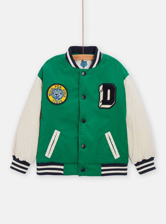 Boy's green nylon teddy jacket TOGROBLOU2 / 24S902P1BLOG623