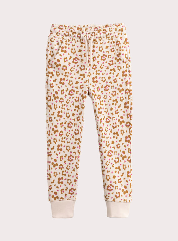 Leopard print ecru jogging bottoms for girls  VAJOBAJOG3 / 24W901G2JGB114