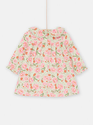 Baby girl green and pink twill dress with floral print Baby girl green and pink twill dress with floral print SIVERROB1 / 23WG09J1ROB631