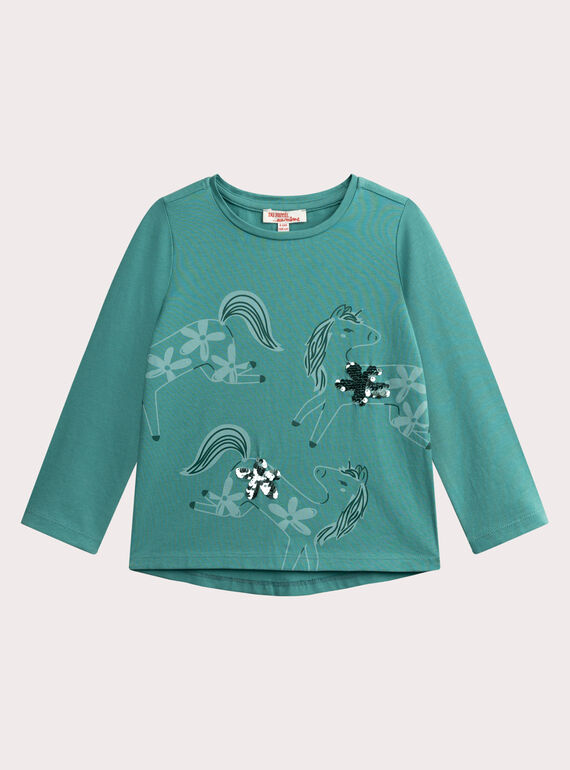  Turquoise horse print T-shirt for girls  VAJOYTEE5 / 24W901I1TML215