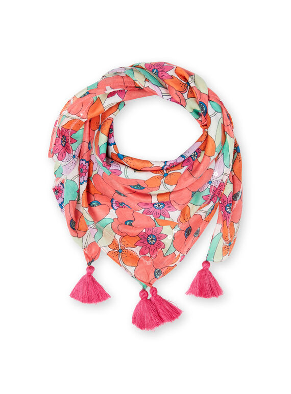 White and coral scarf with floral print LYAVIFOUL / 21SI01U1FOU000