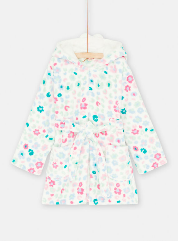 Girl's ecru floral print robe SEFAROBFLO / 23WH1141RDC001