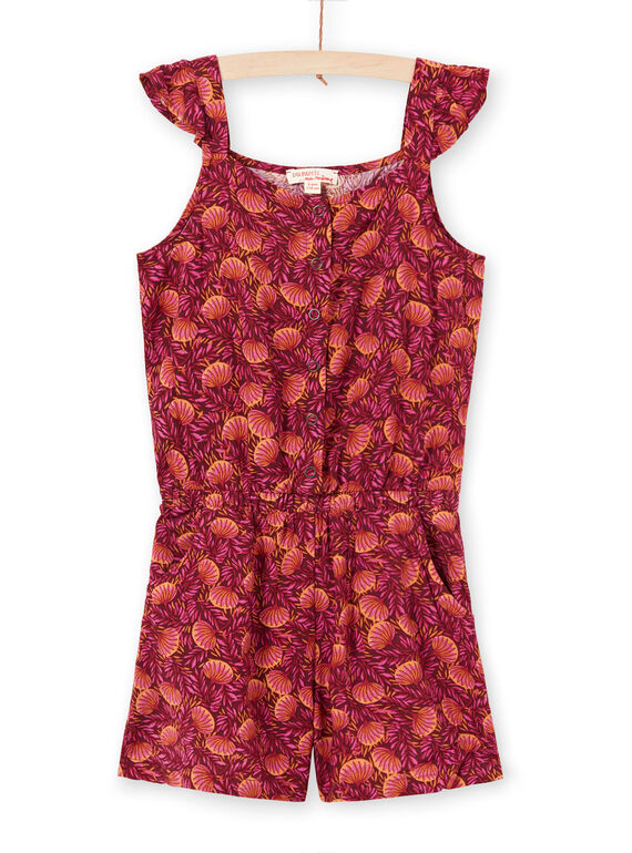 Girl's burgundy and orange jumpsuit with foliage print LATERCOMBI / 21S901V1CBL719
