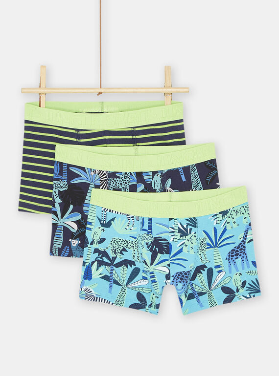 Set of 3 green and blue boxer shorts for boys SEGOBOXJUN / 23WH1263BOX705