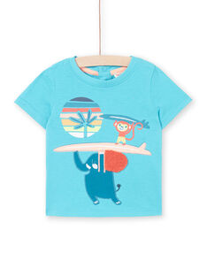 T-shirt short sleeves turquoise blue baby boy LUBONTI1 / 21SG10W3TMC202