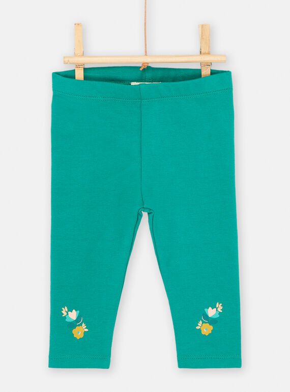 Baby girl ecru and green floral print outfit SIDUENS / 23WG09P1ENS001