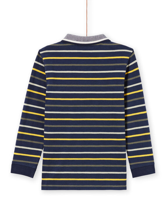 Boy's long-sleeved polo shirt in night blue stripes MOKAPOL / 21W902I1POL705
