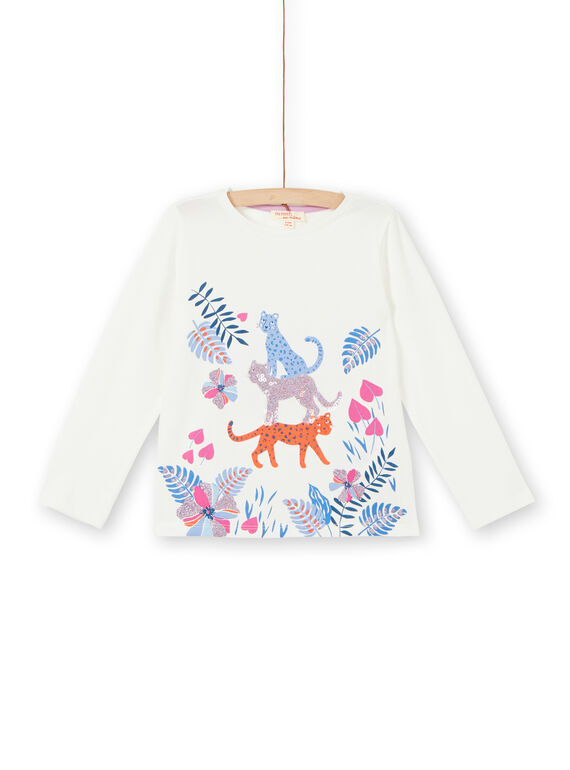 White T-shirt with vegetal and leopard print LABLETEE2 / 21S901J1TML001