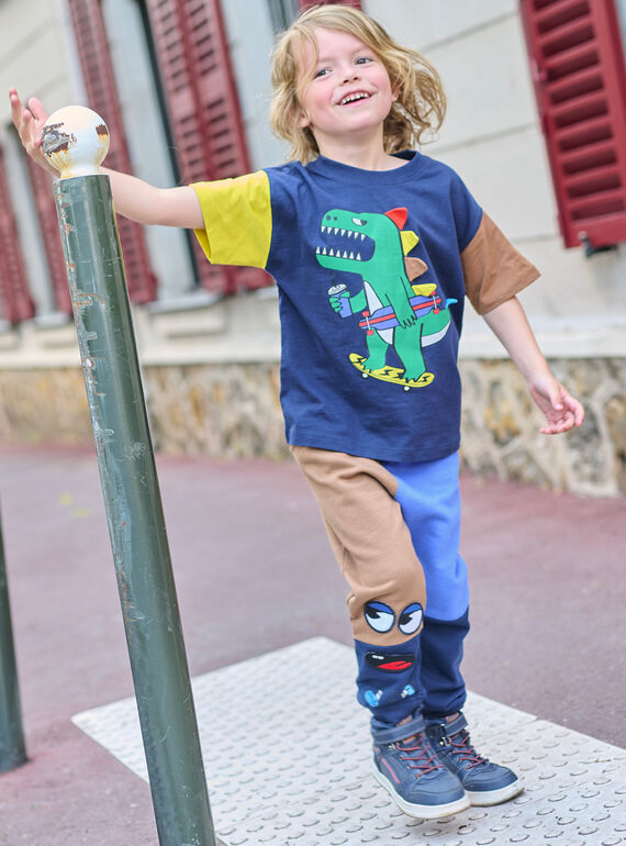 Blue and brown jogging bottoms in brushed fleece SOLINJOG / 23W902H1JGB812