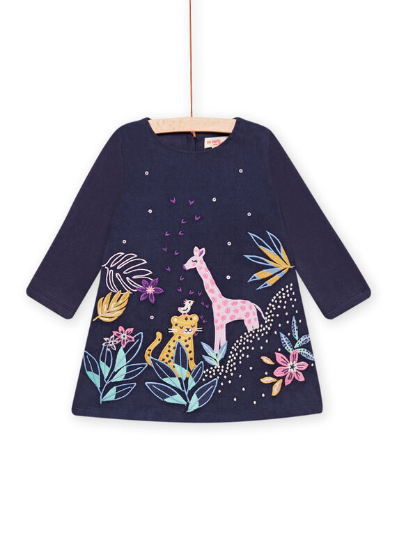 Baby girl navy blue velvet dress with embroidered savannahs MIPLAROB1 / 21WG09O3ROBC202