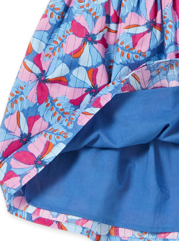 Lavender blue and pink skirt with floral print and Lurex® stripes in cotton LABLEJUP1 / 21S901J1JUPC208