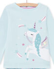 Blue lined pyjama set with unicorn pattern child girl MEFAPYJFUR / 21WH1193PYJ201