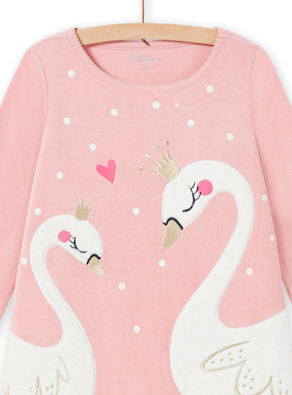 Child girl's old pink nightdress with fancy swans MEFACHUVEL / 21WH1192CHN303