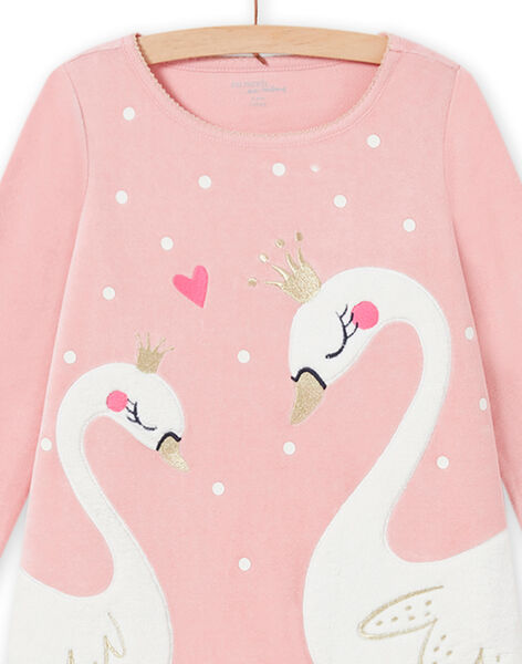 Child girl's old pink nightdress with fancy swans MEFACHUVEL / 21WH1192CHN303