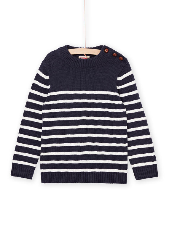 Midnight blue sweater with white stripes POJOPUL1 / 22W902D1PUL705