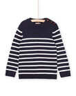Midnight blue sweater with white stripes POJOPUL1 / 22W902D1PUL705