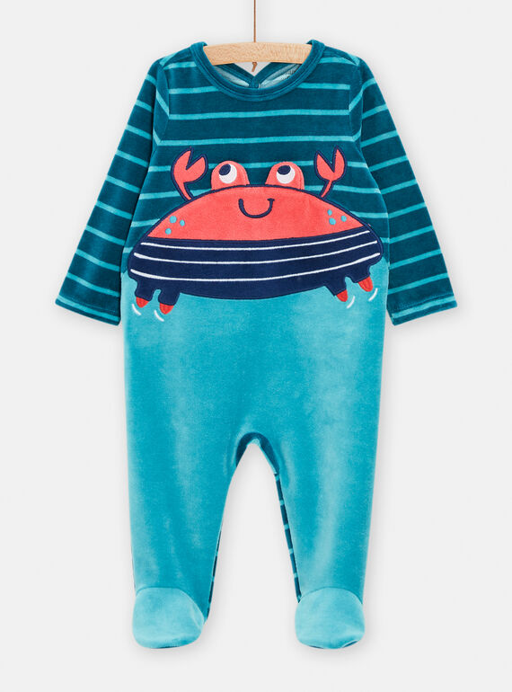 Baby boy blue romper with crab design TEGAGRECRAB / 24SH1445GRE202