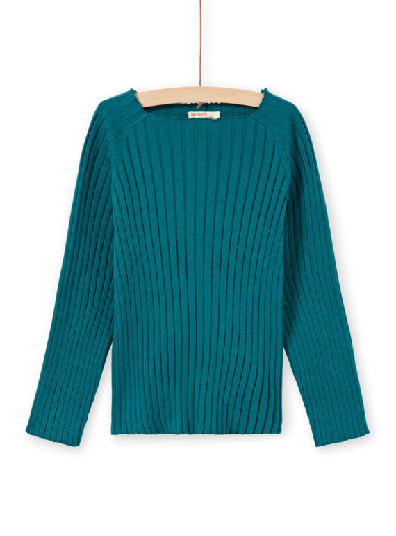 Girl's plain long sleeve duck blue sweater MAJOPULL2 / 21W901N1PUL714