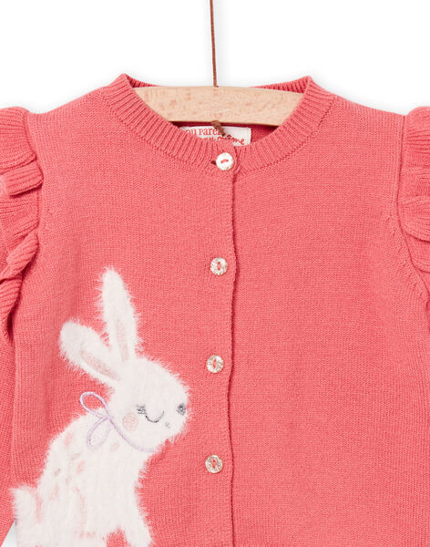 Dark pink cardigan with rabbit jacquard animation PIRHUCAR1 / 22WG09Q1CARD305