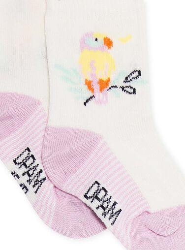 Baby girl ecru and pink bird socks NYIJOSOQ10 / 22SI096ASOQ001