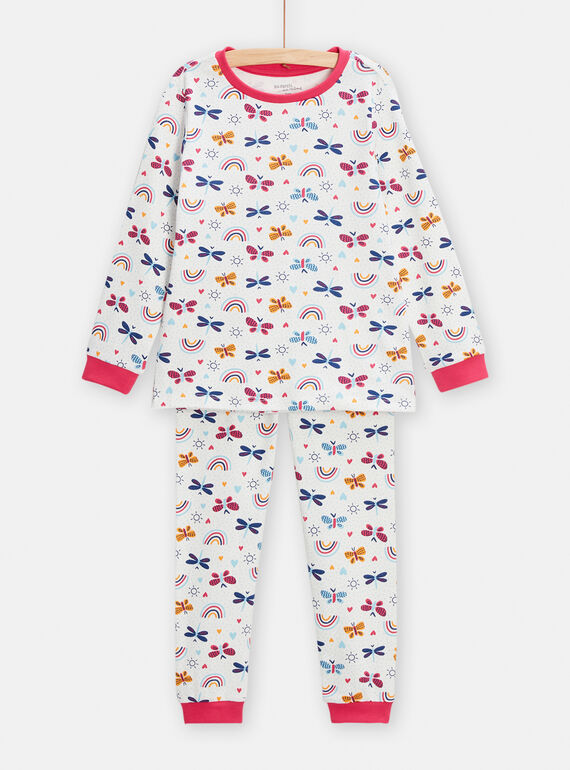 Girl's ecru pyjama with fantasy print TEFAPYJBUT / 24SH114APYJ001