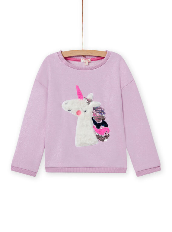 Girl's reversible unicorn sweatshirt with sequins MAPLASWEA / 21W901O1SWE326
