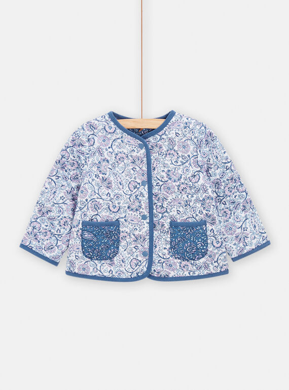 Blue quilted jacket with floral print for baby girl TIDECAR1 / 24SG09J1CAR000