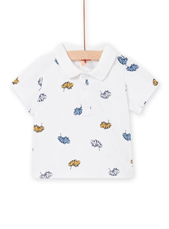 Baby boy white polo with zebra print NUSOPOL / 22SG10Q1POL000