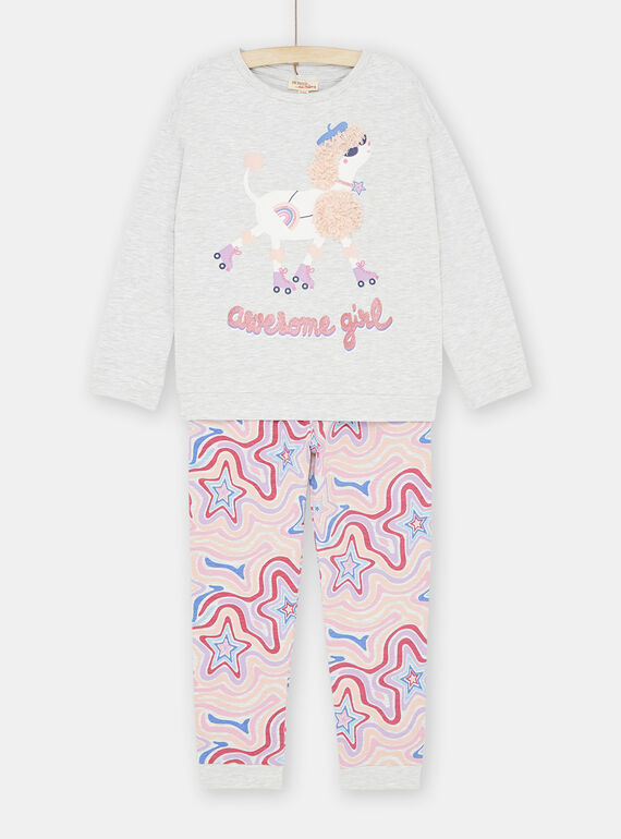 Girl's grey and pink pyjamas with dog on roller skates motif 