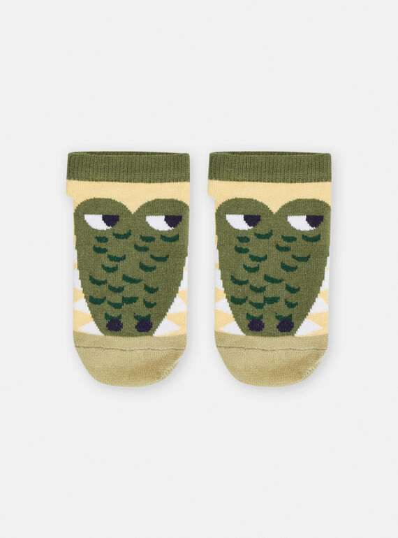 Boys' yellow and khaki crocodile socks TYOJOSOQ1 / 24SI02C3SOQB115