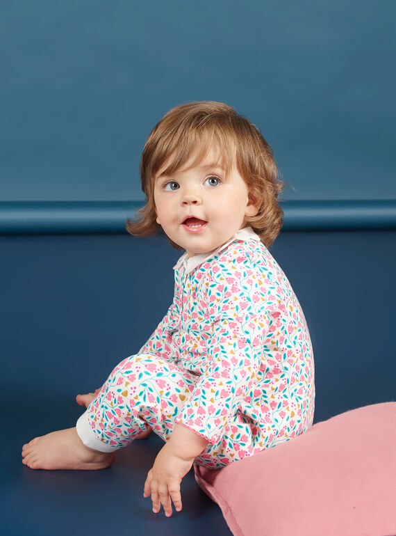 White and pink floral print baby girl sleep suit MEFIGREFLE / 21WH1334GRE001