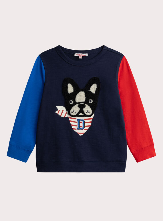 Long-sleeved dark blue dog design t-shirt WOKATEE3 / 25S90232TMLC243