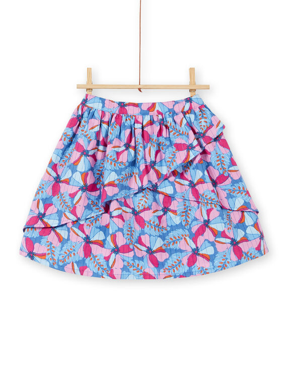 Lavender blue and pink skirt with floral print and Lurex® stripes in cotton LABLEJUP1 / 21S901J1JUPC208