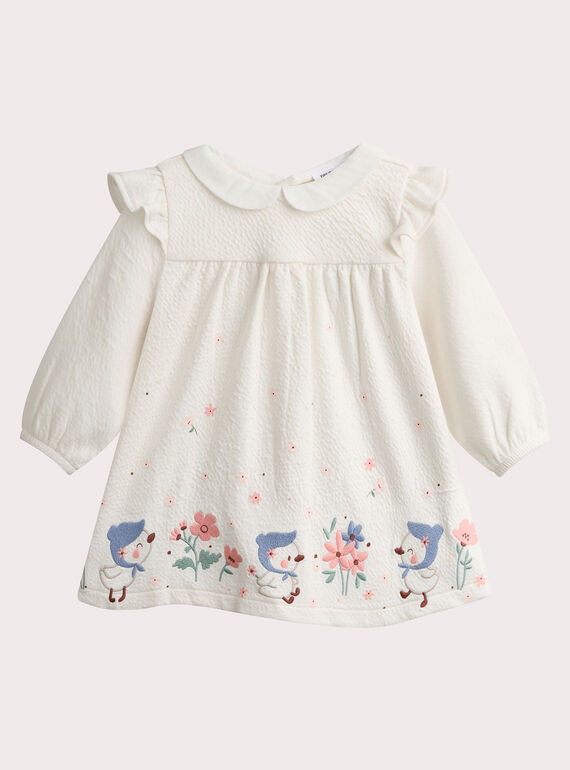 Girl's ecru dress in printed knitwear  VOU1ROB / 24WF03C1ROB001