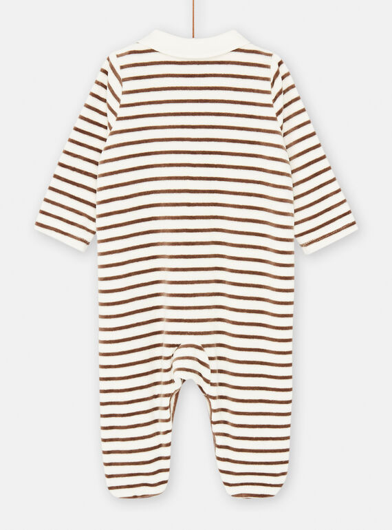 White and brown romper with stripe print SOU2GRE1 / 23WF0421GREA001