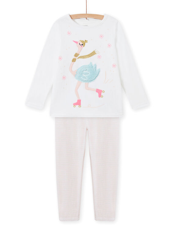 Off white velvet pajama set with swan motif child girl MEFAPYJOST / 21WH1195PYJ001