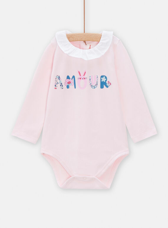 Baby girl petal pink bodysuit with fancy lettering TIDEBOD / 24SG09J1BOD309
